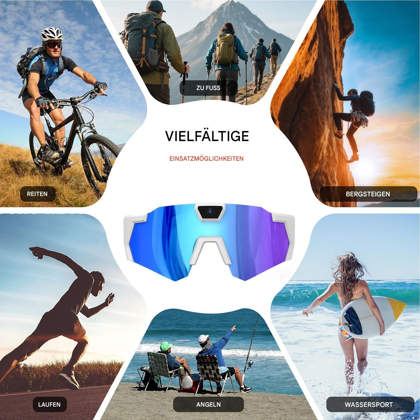 Okulary z kamerą – urządzenie nagrywające 4K do sportów na świeżym powietrzu | okulary przeciwsłoneczne do nagrywania wideo - dla biegaczy, narciarzy, snowboardzistów, wędrówek, motocyklistów