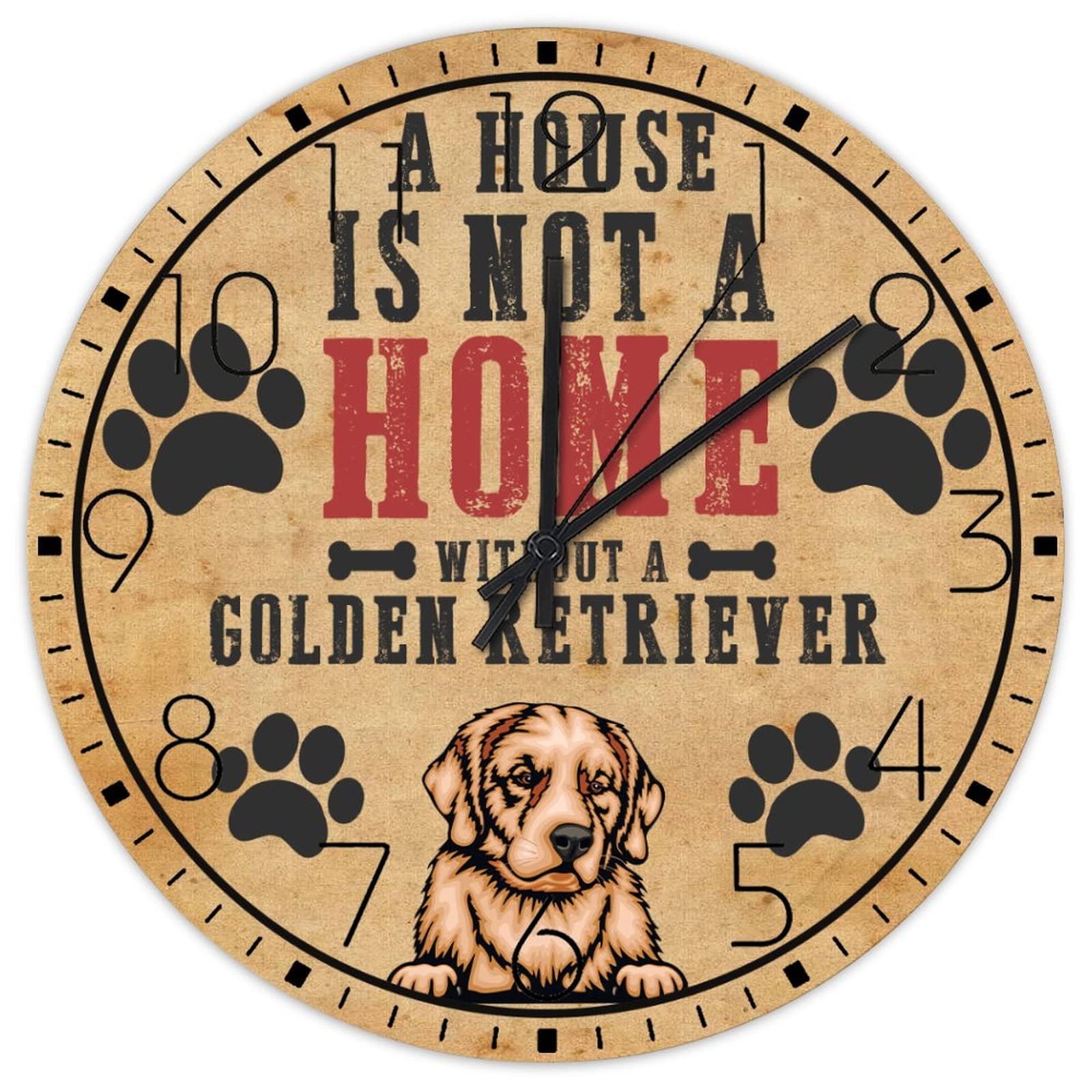 Horloge murale en bois silencieuse de 38 cm avec texte de chien pour salon et boutique