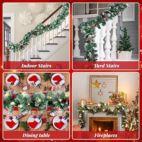Miniatura 4 de Guirnalda de Navidad de 9 pies con luces, guirnalda artificial iluminada para interiores para escaleras, chimenea, 50 luces, guirnalda verde, conos,
