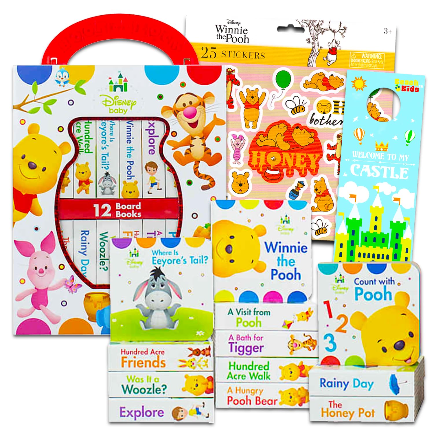 Disney Baby Winnie The Pooh My First Board Books Set - Bundle with 12 Winnie The Pooh Board Books for Toddlers, Kids Plus More | Winnie The Pooh Educational Toys