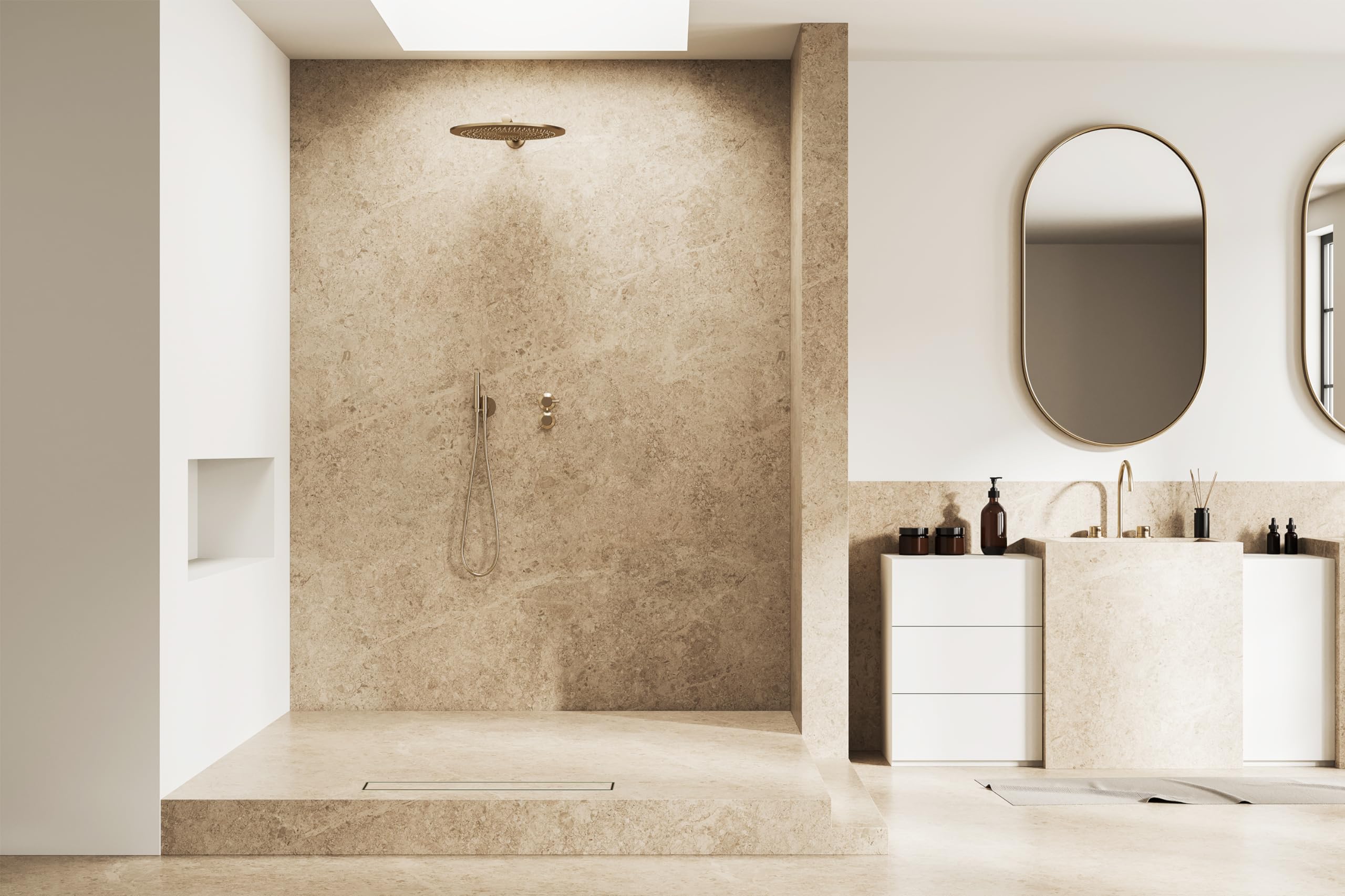 Caniveau extra plat pour douche italienne reversible finition gold/ou à carreler longueur 60 centimètres - Avec siphon anti odeur et filtre pour cheveux NOYON & THIEBAULT