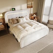 Sweiko Lit rembourré 140x200cm, Cadre de lit Double avec éclairage LED avec Fonction de Recharge USB C, tête de lit réglable en Hauteur, Cadre de lit à Lattes en Bois (sans Matelas) no Drawer