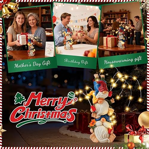 Miniatura 6 de Christmas Gnomes Decorations for Yard, 3 Stacked with Firework Lights, Solar Garden Gnome Outdoor Decor Statue for Patio Lawn, Christmas Birthday