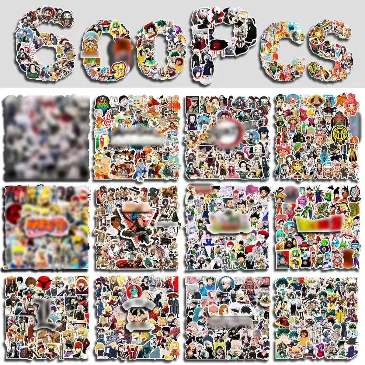 Arme Anime Stickers Pack, Waterproof Stickers for Water Bottles 600PCS | Anime Stickers for adults, Kids, Car, Teens, Cute Anime Vinyl Stickers Decals for Party, Birthday, UV Resist, Pre-cut