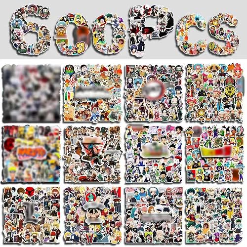 Arme Large Anime Stickers Mixed Pack,600Pcs Mixed with Classic Anime Theme Sticker Pack,Vinyl Waterproof Stickers Decals for Bottles, Laptops, Skateboards&Notebooks, Stickers for Adults&Kids&Teens