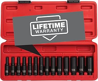 1831, 1/4 Inch Drive Deep Magnetic Impact Socket Set, 14-Piece, Metric, 4mm - 15mm, Cr-Mo Alloy Steel, Heavy Duty Storage Case, Meets ANSI Standards