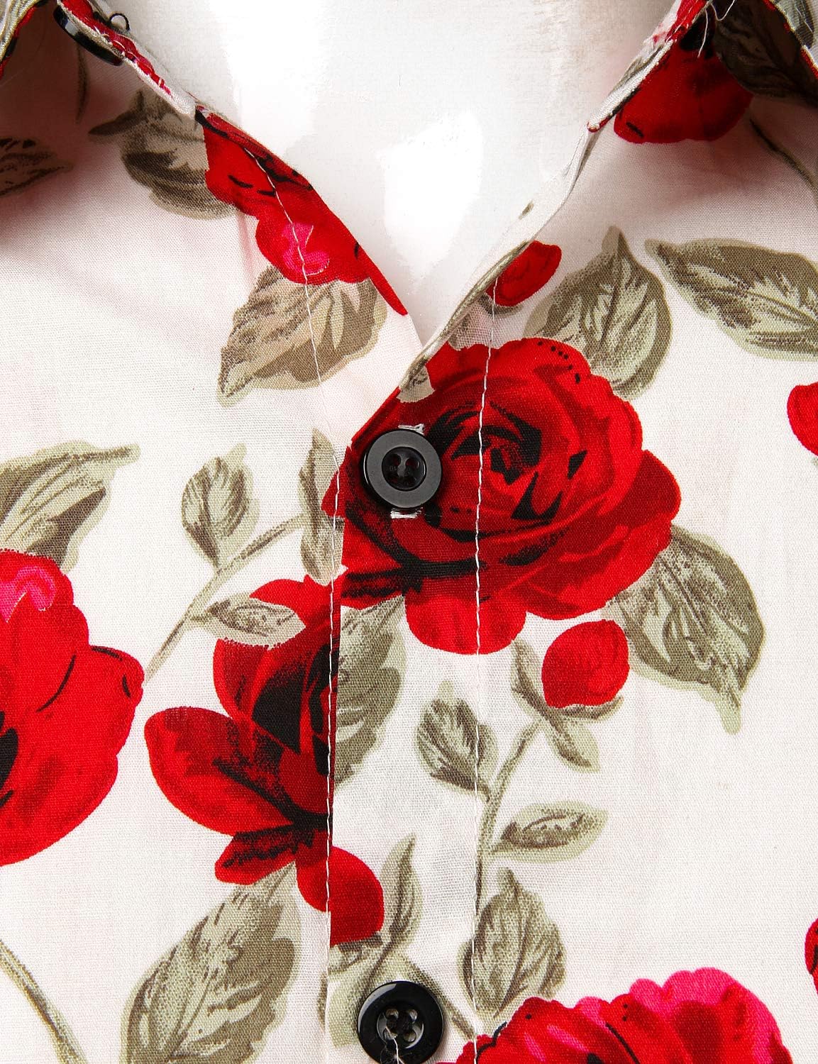 JOGAL Men's Flower Cotton Button Down Short Sleeve Hawaiian Shirt - Image 2