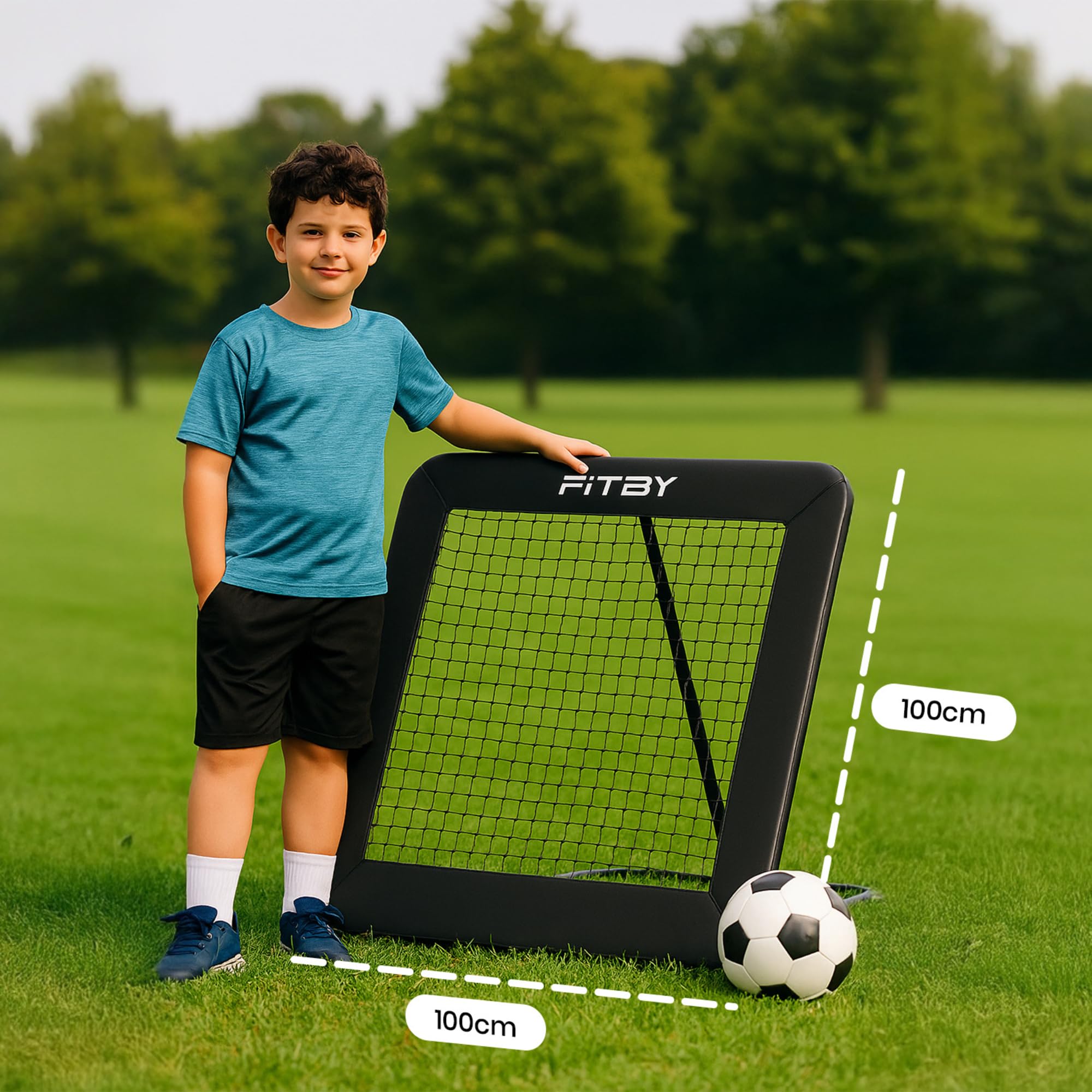 Rebounder 100 × 100 cm – Rete da Allenamento Pieghevole con 5 Angolazioni Regolabili – Telaio in Acciaio, 20 Elastici, Picchetti Inclusi – Per Calcio, Pallamano e Tchoukball