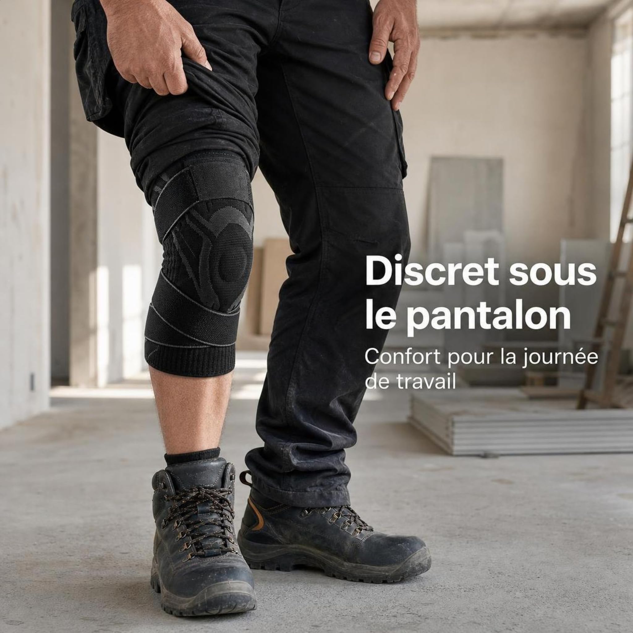 genouillère de Chantier avec Compression 360 Degrés, Coussin Gel, Ressorts de Soutien et Matière Respirante pour Carreleur, Jardinage et Positions Agenouillées (L,Noir,2 paires)