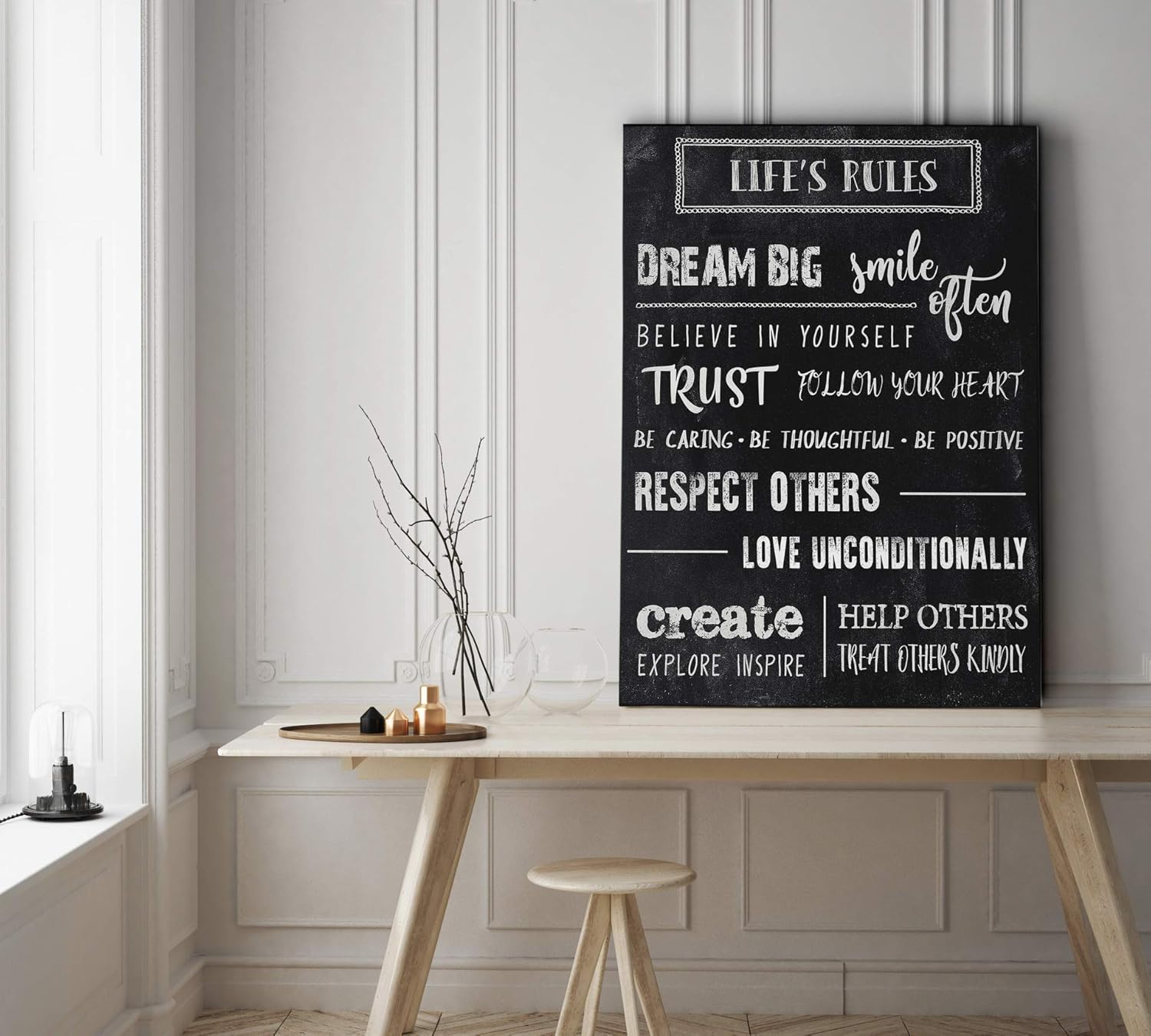Renditions Gallery Motivational Chalkboard Artwork Thoughtful Life Rules for Survival Canvas Wall Hangings for Living Room Office Kitchen Decor - 12"x18" LT14