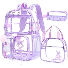 Bevalsa Clear Backpack for Girls, 3PCS Transparent Kids Backpacks for Teens