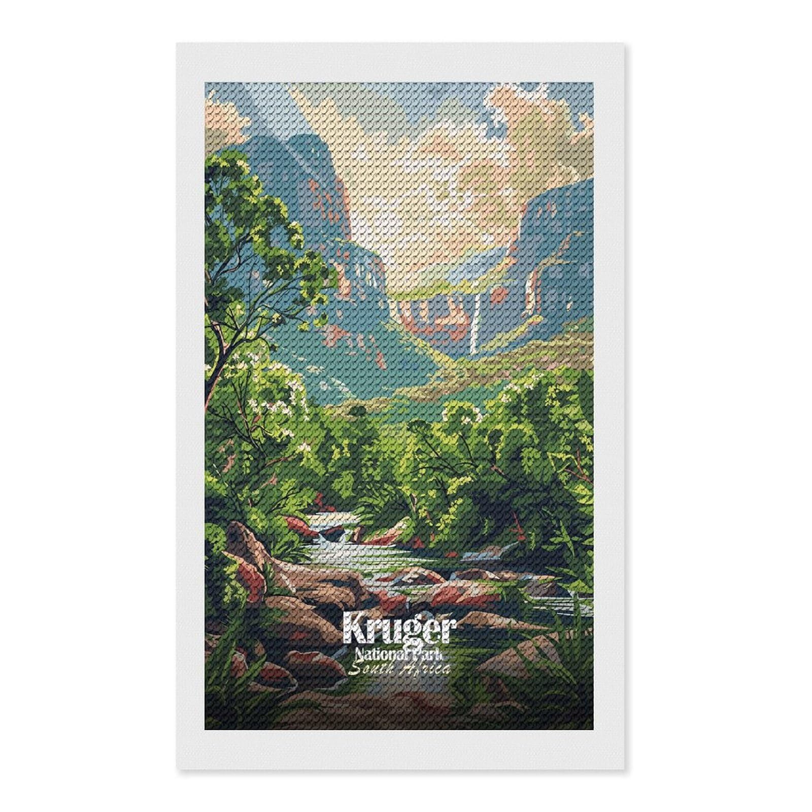 Junmoney Kruger National Park South Africa Art DIY Diamond Art Canvas Kit 12"x20", Relaxing DIY, Sparkling Crystal Beads, Vintage Style Decor, Holiday Gift Idea