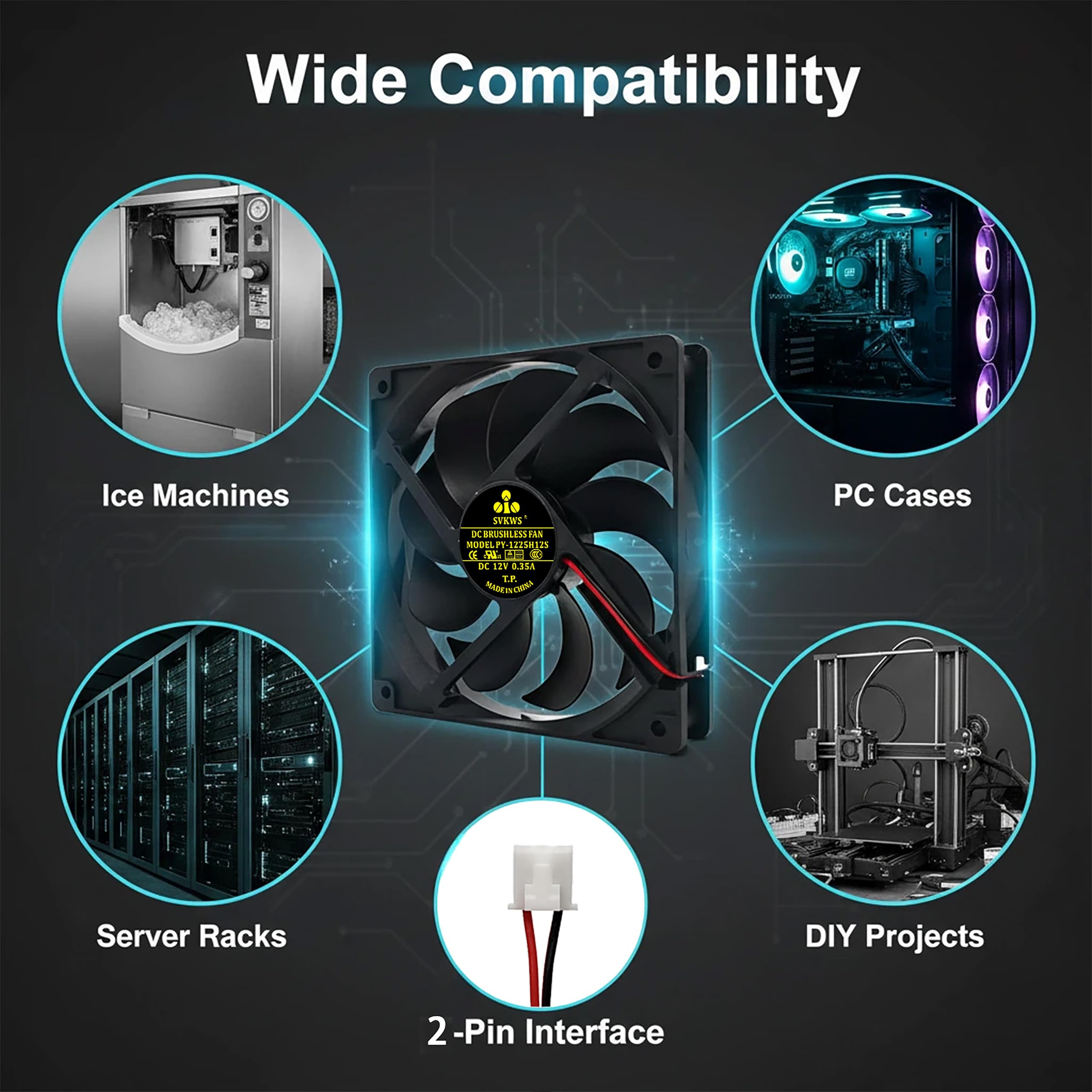 2026 Upgrade for PY-1225H12S 3-pin 9-Blades High Air Ice Maker Fan 12V 0.35A Replace with PowerYear/Opel/Silonn/Nugget/GE/NM-530 DC BRUSHLESS Ice Machine Fan&Computer,Cabinet Cooling Fan A2 — view 4