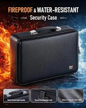 Fireproof Document Box - Hard-Shell Design Waterproof & Fireproof Document Safe with Lock, Fire Box Safe for Documents, Laptops, Passports Ex.16.5 x 12 x 5 inches, Black