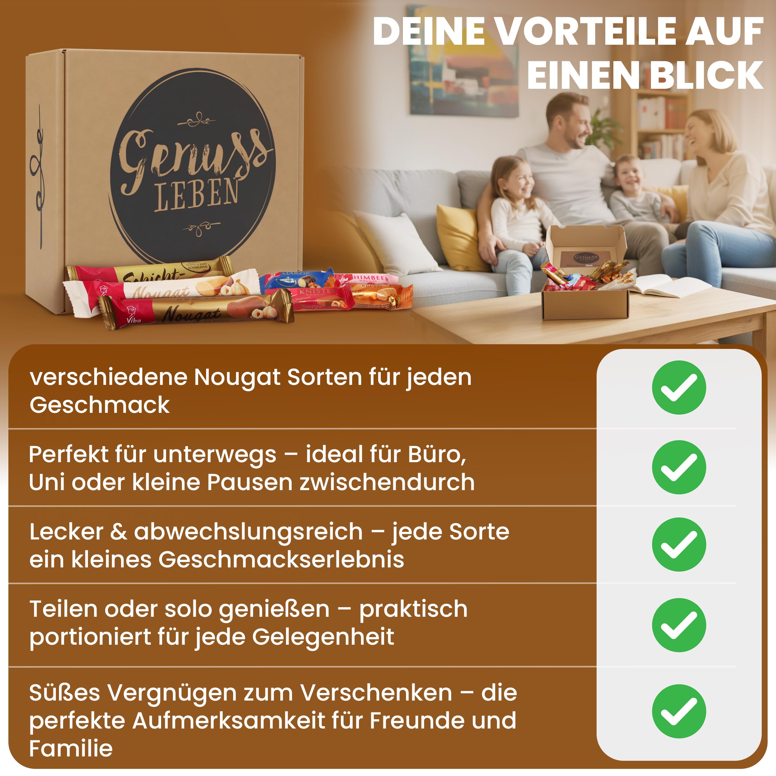 Genusslebenbox mit 500g Viba® im Mix verschiedenster Nougat der Extraklasse für Büro, Familie oder Outdoor. Die Vorratsbox für jeden Liebhaber feinster Pralinen.