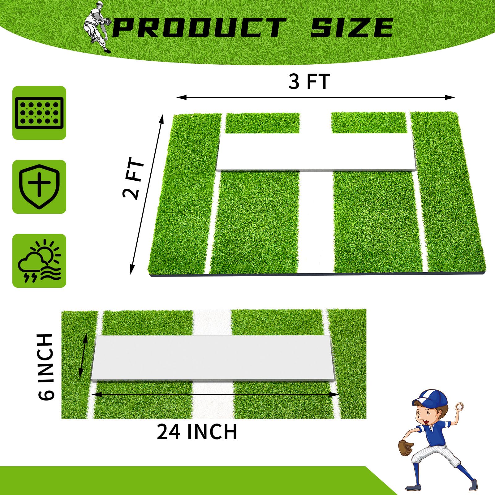 Meooeck 3' x 2' Turf Softball Pitching Mat Non Slip Pitchers Mound