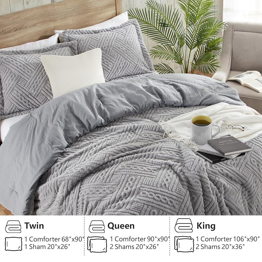 Homelike Moment Fluffy Twin Size Comforter Set - Grey Fleece Warm Marshmallow Comforter for Winter, Luxury Fuzzy Sherpa Twin Bed Set - image 6