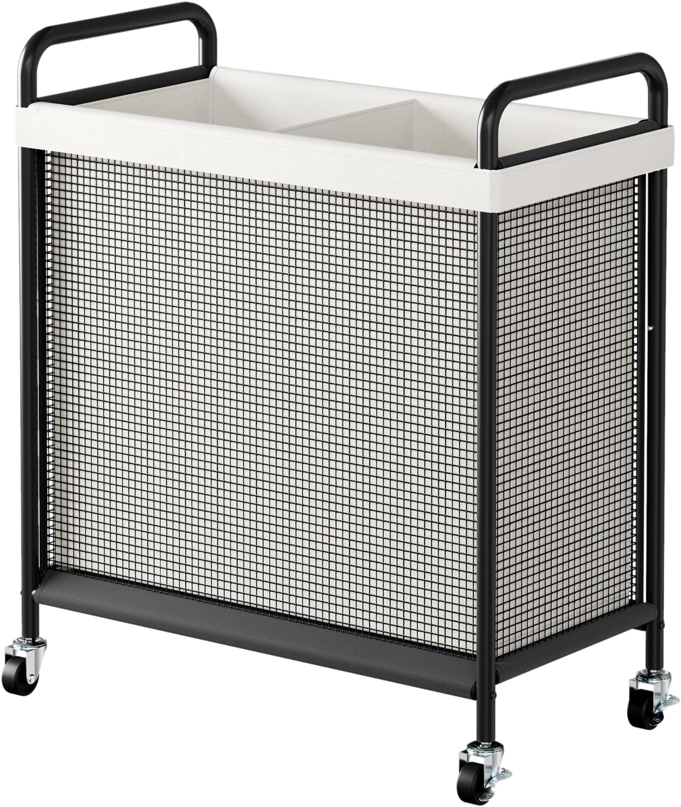 Laundry Hamper 2 Section, 100L Rolling Laundry Basket with wheels and Removable Liner Bag, Double Laundry Sorter with Metal Handle, Clothes Hamper for Laundry Room, Bathroom and Dorm, Beige