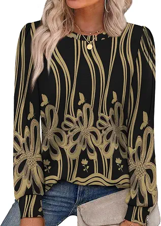 Alaroo Women's Long Sleeve Fall Tunic Top Crewneck Blouse Print