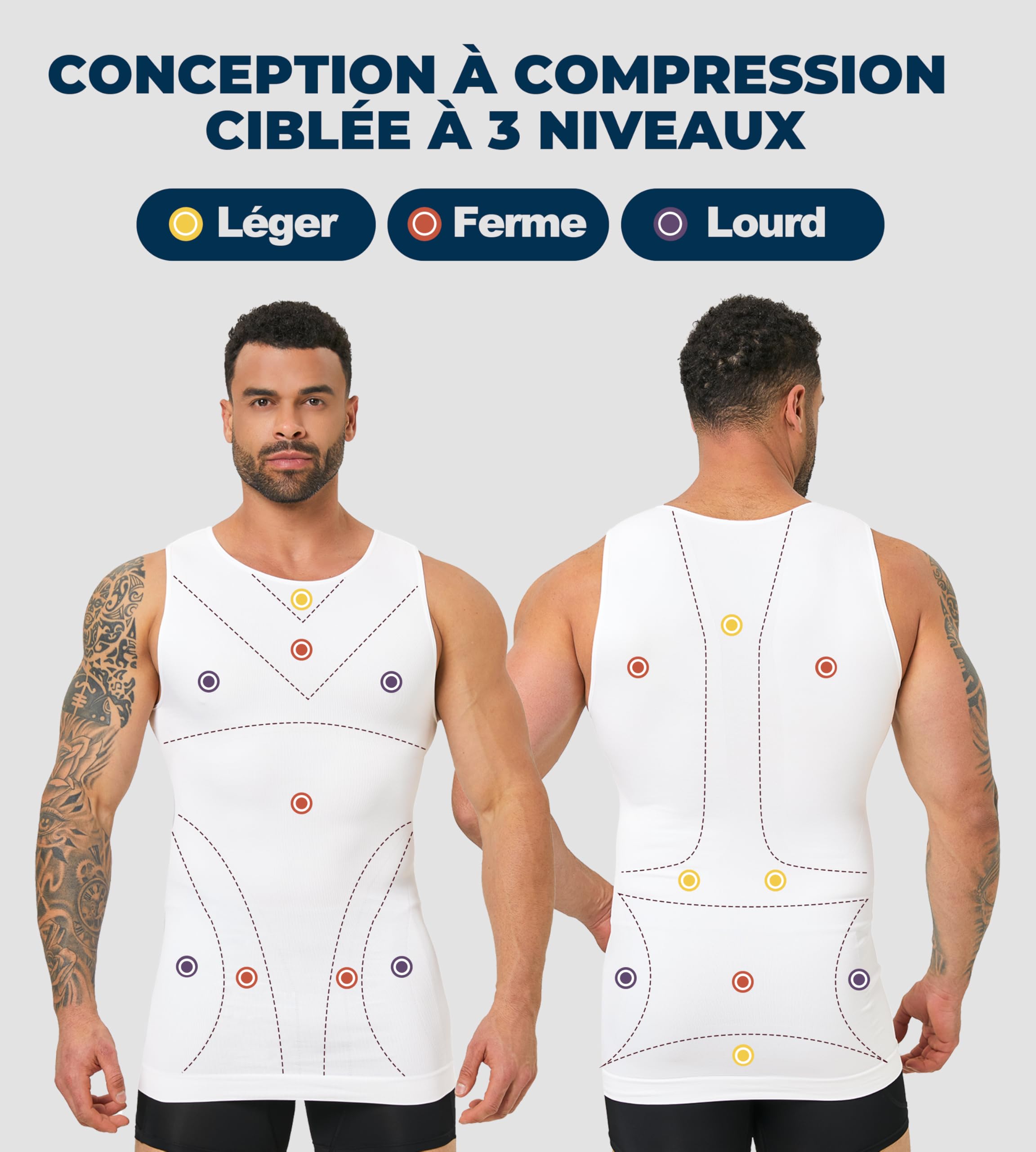 Maillot de compression pour homme - Débardeur amincissant sans couture pour gynécomastie - Contrôle du ventre