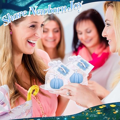 Miniatura 2 de Treela Juego de 24 velas de té con forma de calabaza pequeña para baby shower, regalos de fiesta de baby shower, diseño de calabaza azul, para