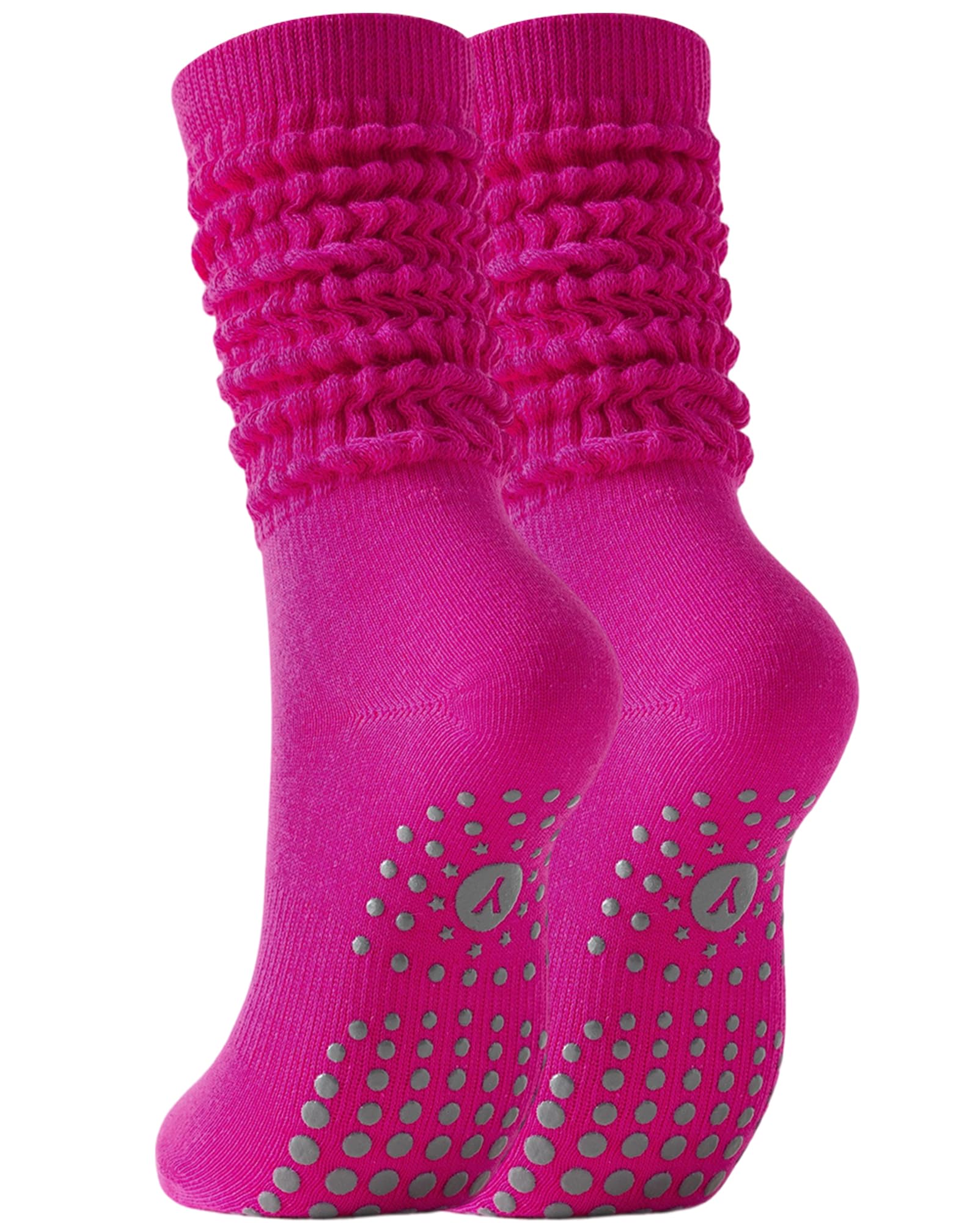 Yawlsow 1/3 Paar Pilates Grip Socken für Damen Yoga Rutschfeste Slouch Socken Baumwolle Kniestrümpfe Stulpen Extra lange Scrunch Kniehohe Stiefelsocken für Barre Workout Krankenhaus Zuhause