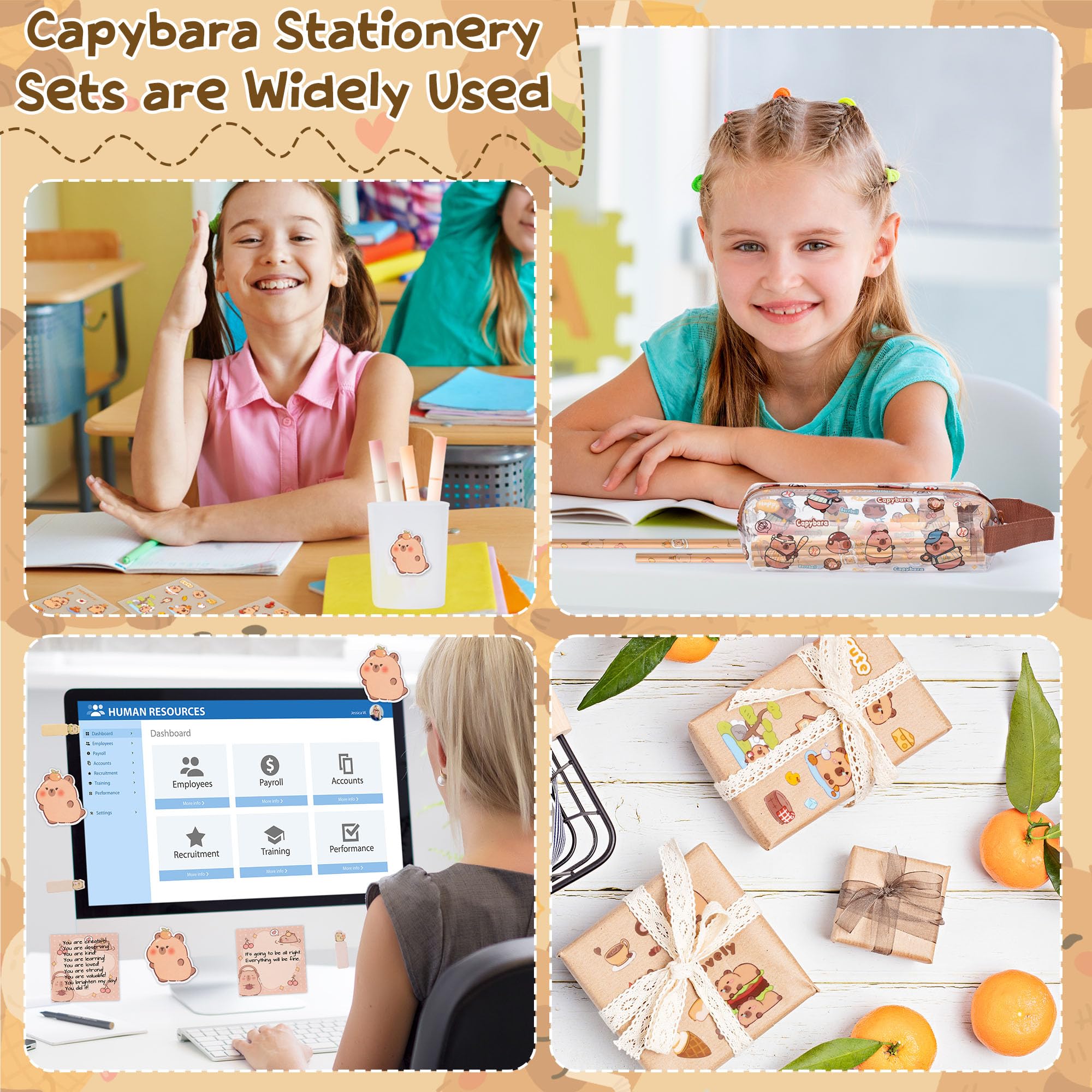 GwaOery Capybara Stationery Set with Exquisite Bag Large Capacity Case Multi-Layer Pencil Case Include Capybara Pencil Holder Eraser Sticky Notes for Office Kids School Supplies (Style 1) - Image 3