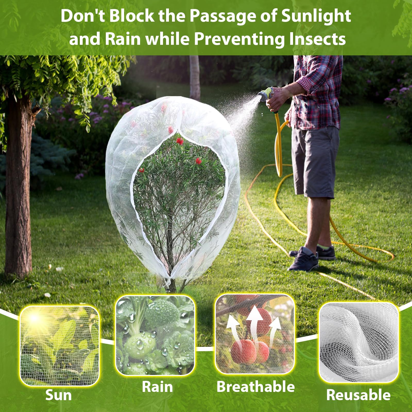 2 Pezzi Rete Protezione Alberi da Frutto 2 x 2,4m con Cerniera e Coulisse, Rete Anti Insetti per Giardino, Piante, Fiori, Verdura, Protezione da Uccelli, Rete da Giardino per Alberi da Frutto