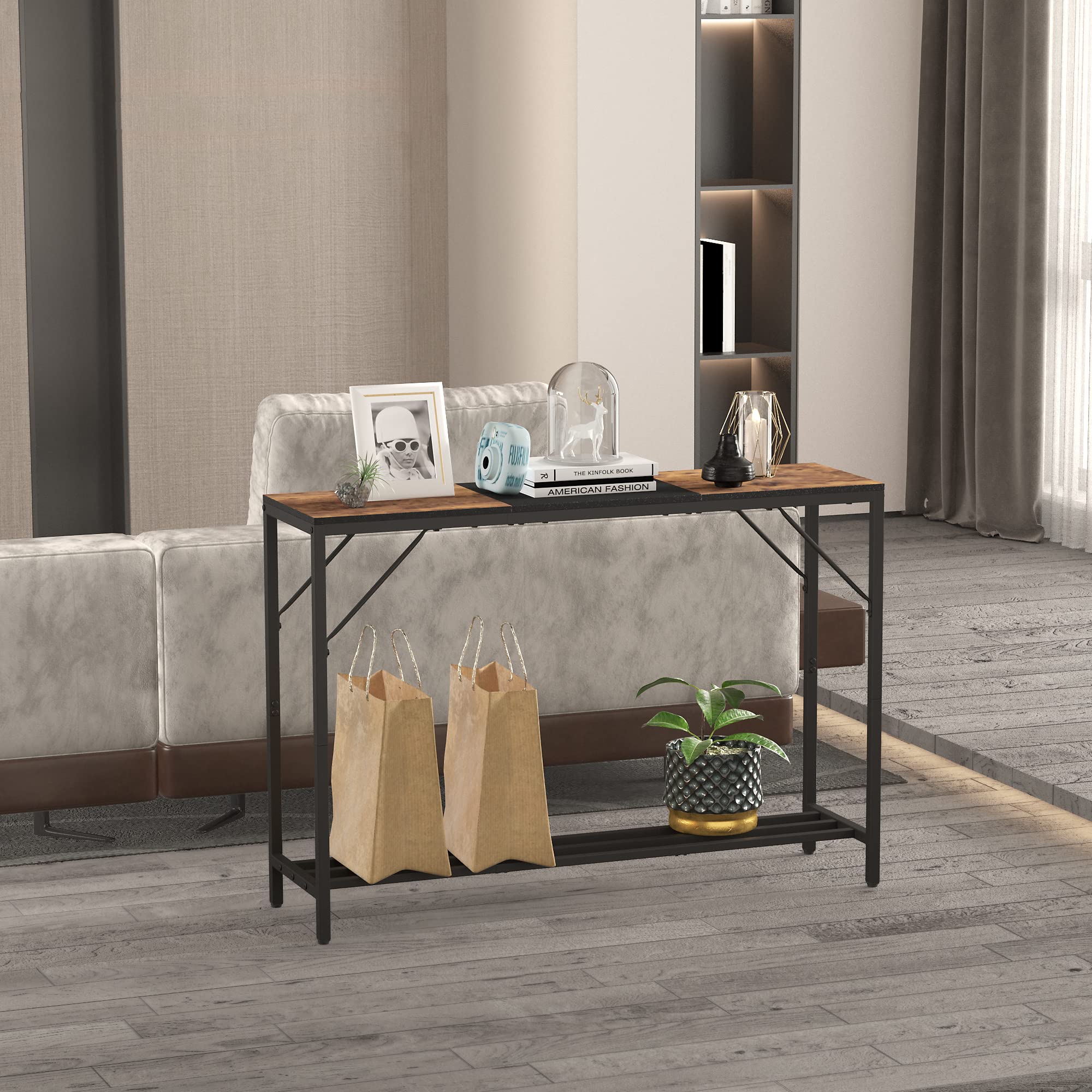 DAELIFKER Entryway Table, Narrow Console Table with Shelf, 42" Sofa Table Behind Couch, Skinny Entry Table for Hallway, Living Room, Bedroom, Foyer, Corridor (Rustic Brown)