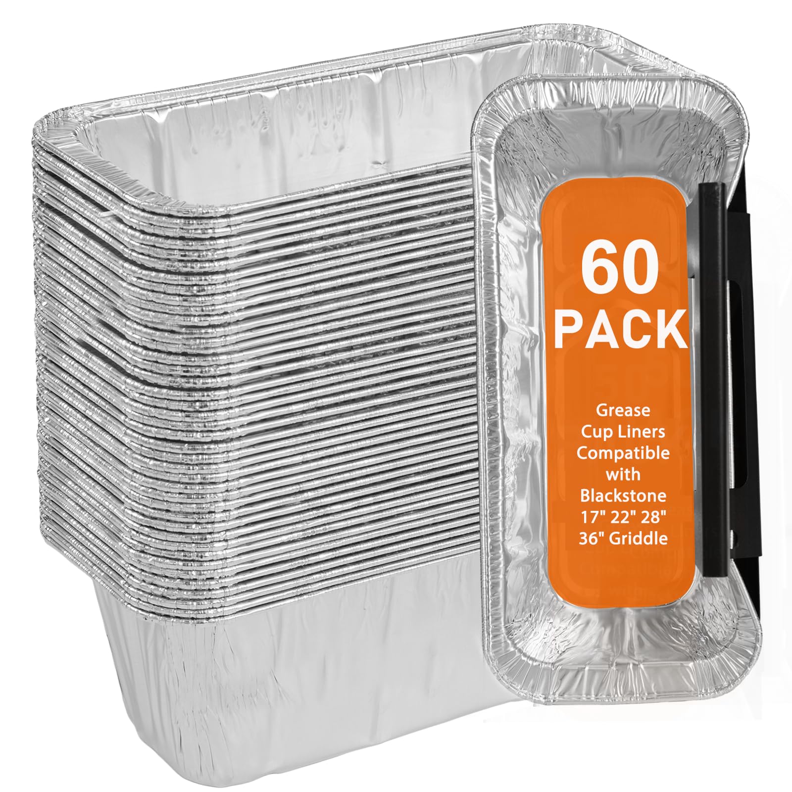 Whaleme 60 Pack Grease Cup Liners Compatible with Blackstone Griddle 5017 - Disposable Aluminum Foil Drip Pan Grease Catcher Cup Liner for 17, 22, 28, 36 Inch