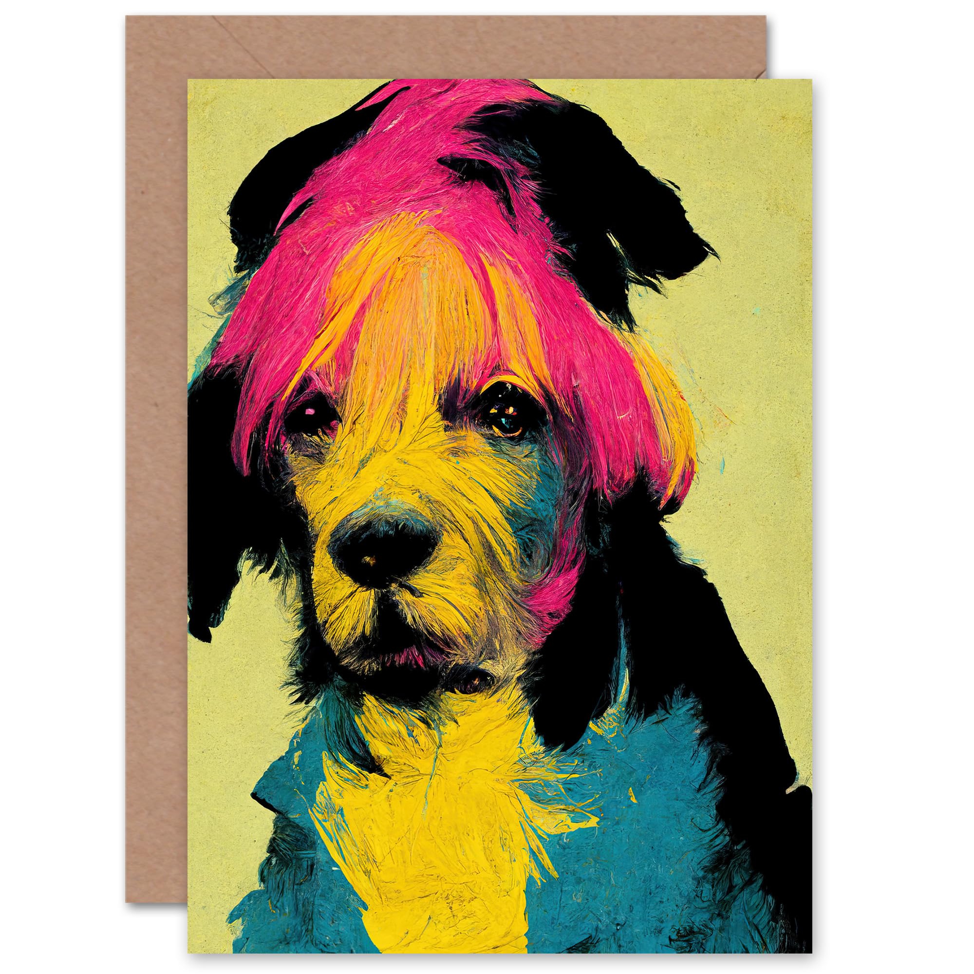 Artery8 Pop Art Dog for Him or Her Man Woman Birthday Thank You Congratulations Blank Art Greeting Card