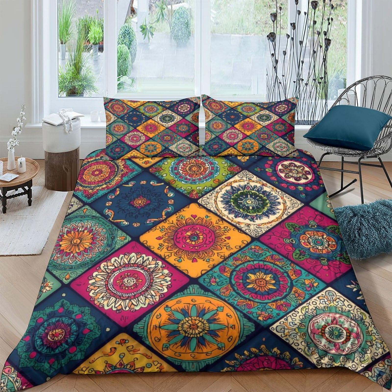 Ctjqhvkz Style-4 3D Printed Boho Mandala Patchwork Fitted Sheet Microfiber Soft Colorful Ethnic Geometric Bed Sheet Bedroom Dorm Decor Mattress Cover Single（135X200cm）