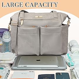 miss fong Diaper Bag Tote Baby Bag Leather Diaper Backpack Large Diaper Tote Bag for girls & boys Diaper Bag Purse with 11 Pockets,Changing Pad, Stroller Straps,4 Insulated Pockets