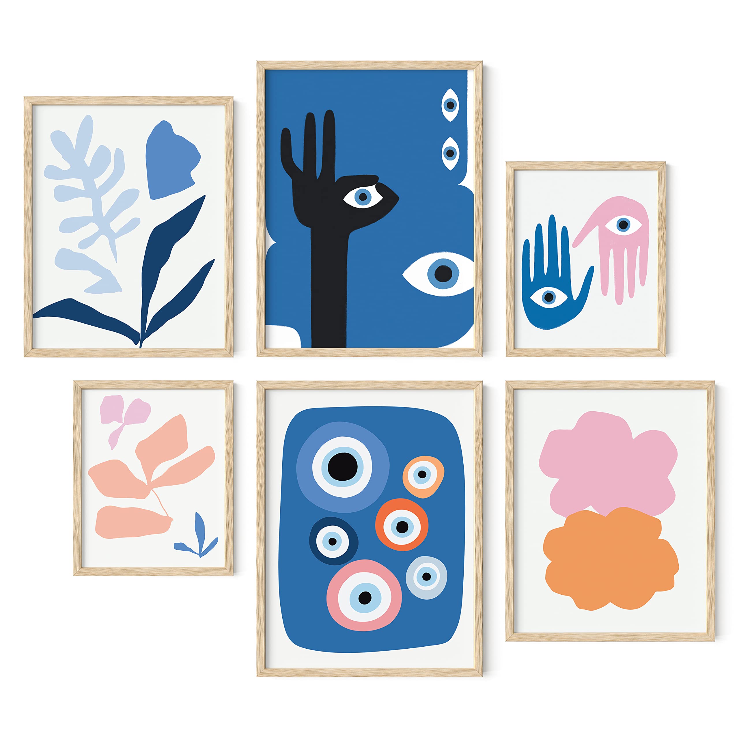 HAUS AND HUES Blue Abstract Wall Art - Set of 6 Abstract Blue Art, Modern Abstract Wall Art, Geometric Wall Art, Colorful Abstract Art, Unique Eye Gallery Wall