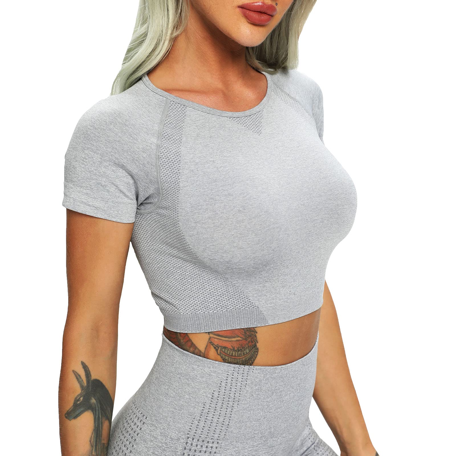FITTOO Women's Short Sleeves Workout Crop Tops Seamless Sports Shirts Fitness Activewear