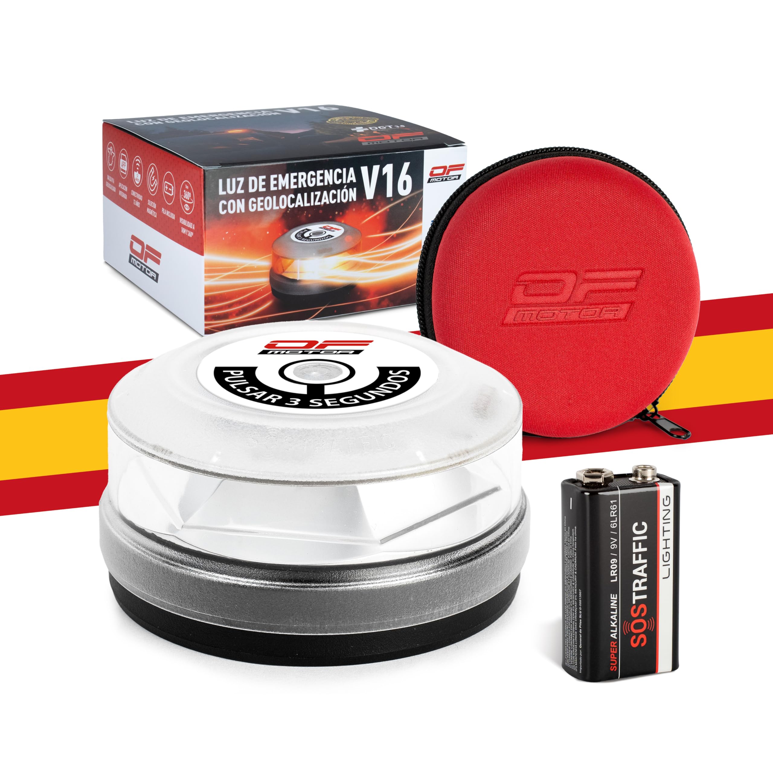 Baliza V16 Homologada DGT 3.0 con Geolocalización – Luz de Emergencia Coche Ultrapotente 4× Visible Día/Noche –Máxima Cobertura Nacional Multioperador – Datos Incluidos hasta 2038