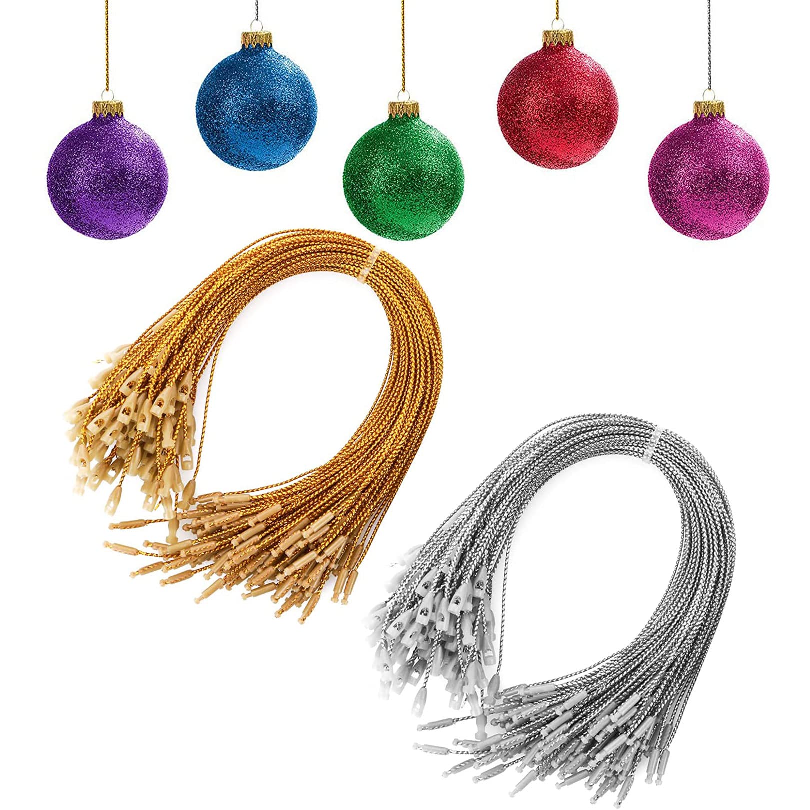 200 Pcs Christmas Ornament Hangers String with Snap Lock Ropes - Hanging Fasteners Hook Polyester Ropes Hang Tag for Holiday Christmas Tree Ornament Decorations