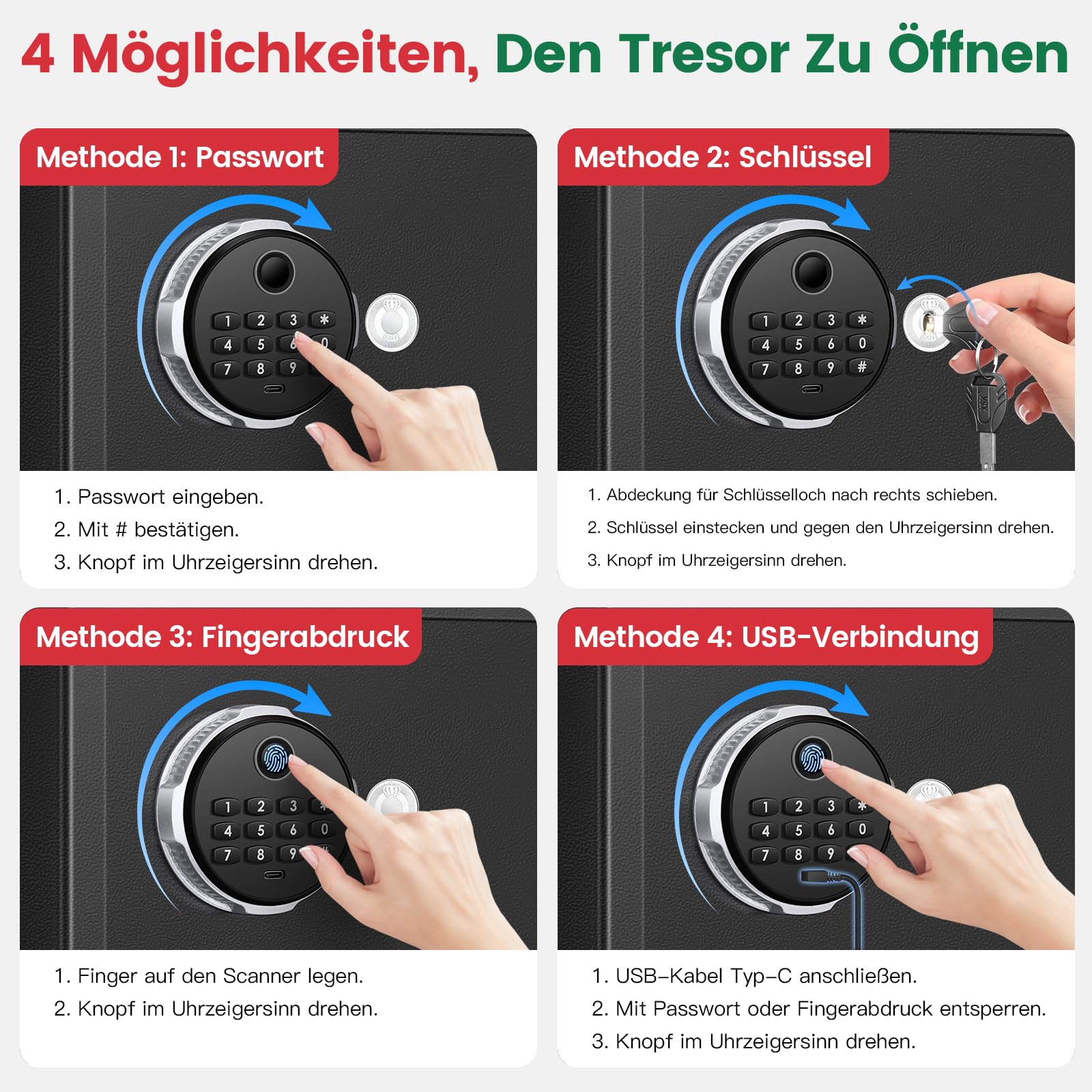 Tiskgg Fingerabdruck Tresor für Zuhause mit Feuerfester Tasche, 25L Safe Tresor Fingerabdruck mit Abnehmbares Regal und Dualer Alarmmodus, Digitaler Möbeltresor für Geld Medikamente Dokumente
