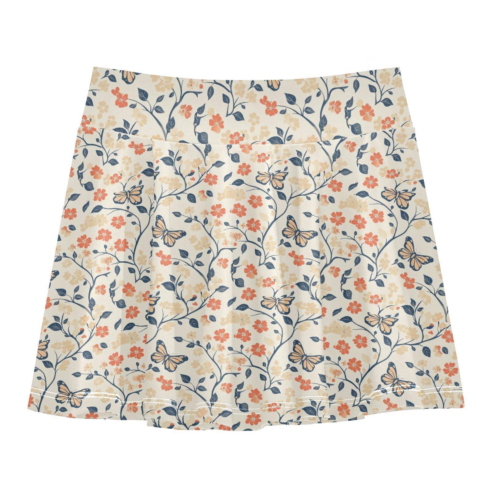 Vintage Florals Tennis Skirts for Girls with Shorts Flowy Sports Skirts for Kids with Pockets Girl Skort