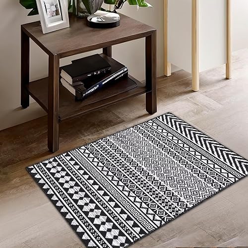 Miniatura 6 de Alfombra bohemia de 2 x 3 pulgadas, color negro, tapete geométrico para cocina, antideslizante, bohemio, lavable a máquina, alfombra marroquí
