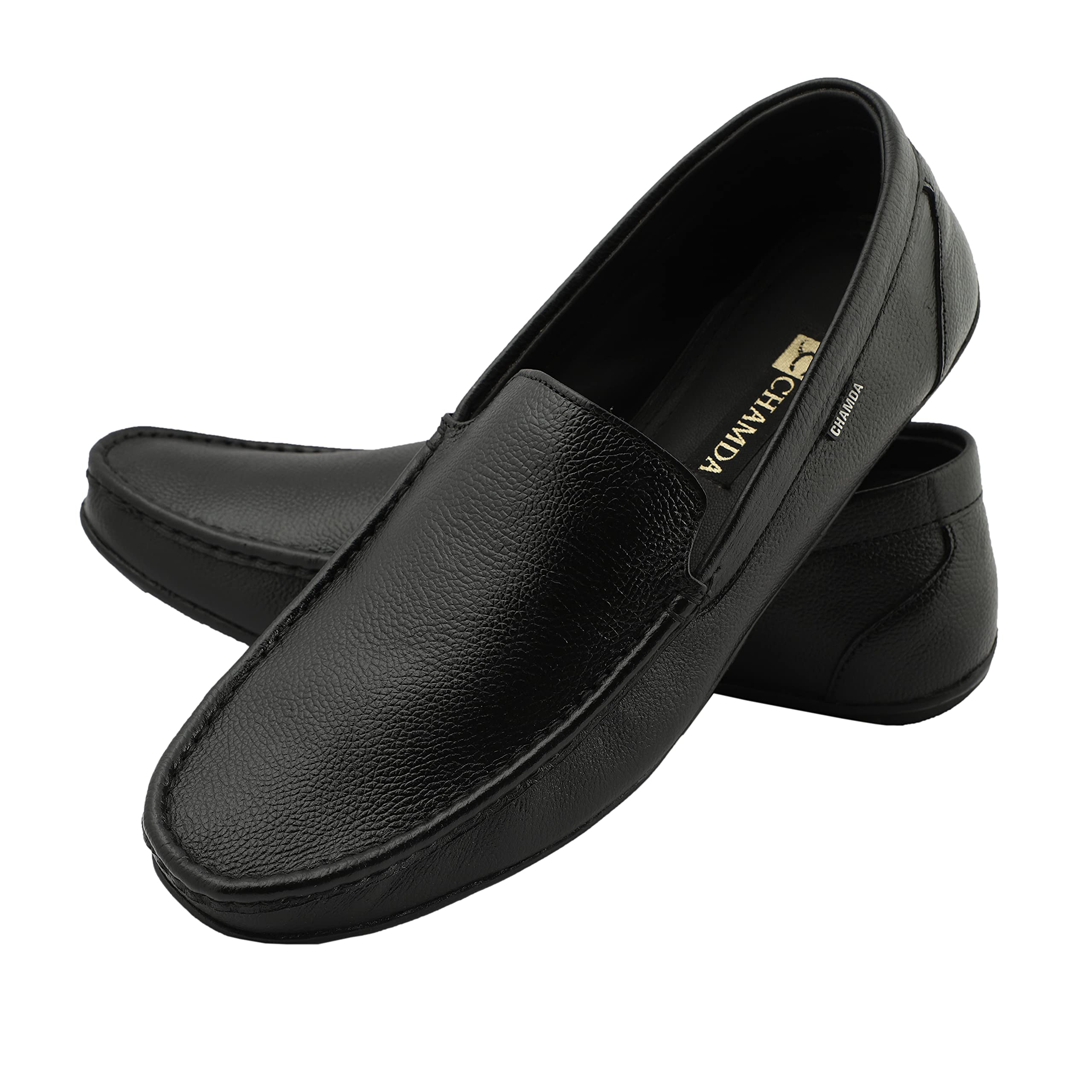 CHAMDAPure Leather Light Weight Black Color Loafer Shoes for Men