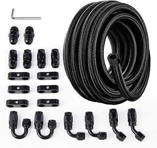 EVIL ENERGY Kit de línea de combustible 6AN, kit de montaje de manguera de línea de combustible trenzada de nailon 6AN, CPE 16 pies, color negro
