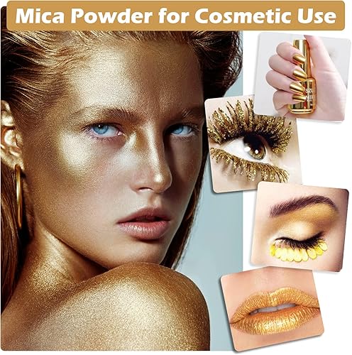Miniatura 6 de HTVRONT - Polvo de mica en color dorado para resina epoxi, pigmento en polvo natural de 3.5 onzas (100 g), fácil de mezclar para hacer velas, jabón,