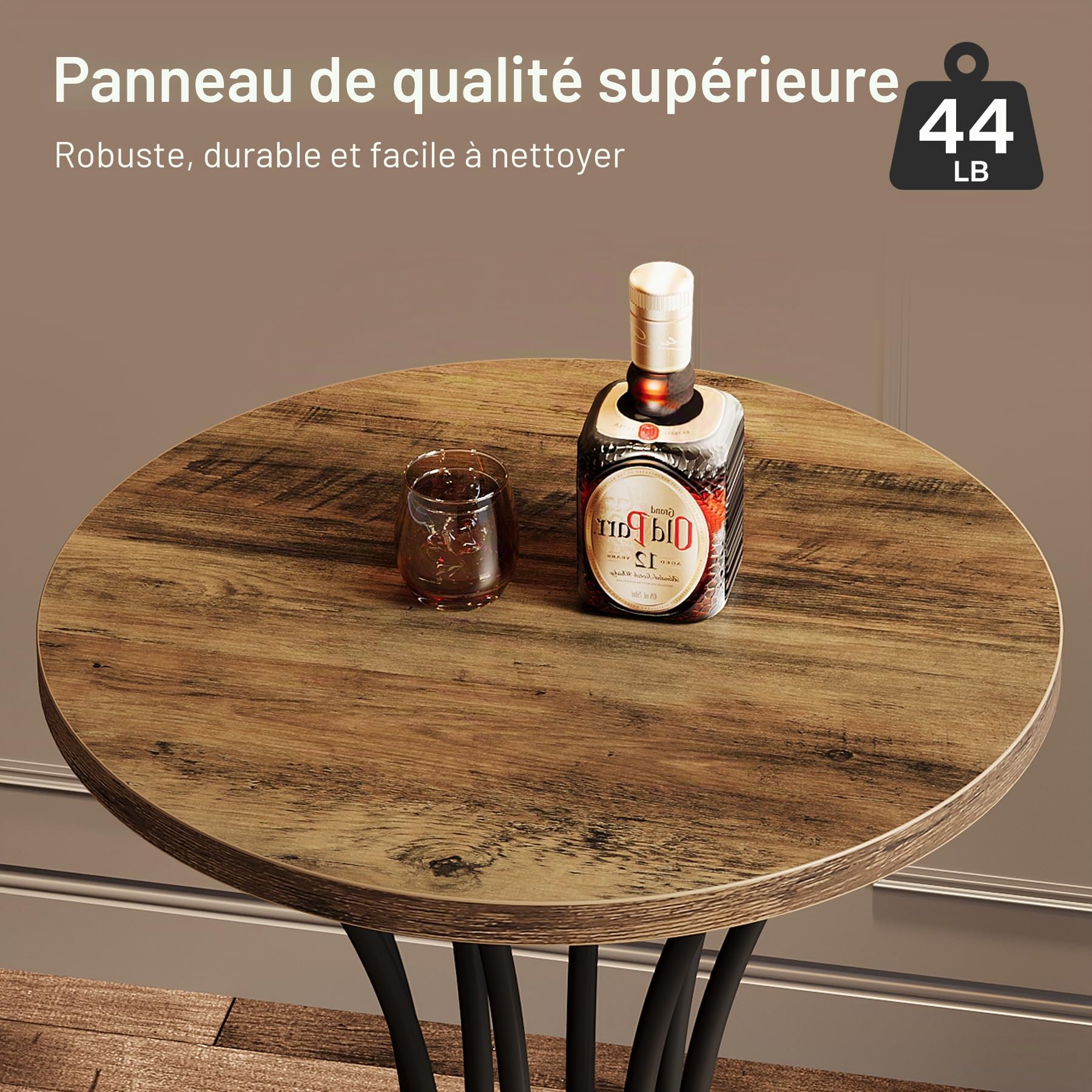 Tribesigns Table haute ronde de 95 cm de haut, table de bistrot, plateau de table 60 x 60 cm, pour cuisine, bar, salon, marron