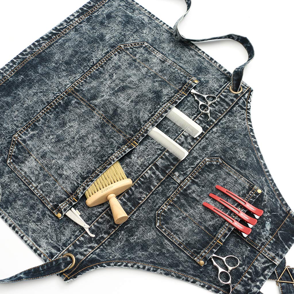 Jeanerlor Grembiuli in denim con tasche per donna lavoro insegnante grembiule per la lavorazione del legno parrucchiere (nero) cinghie incrociate e regolabile da S a M