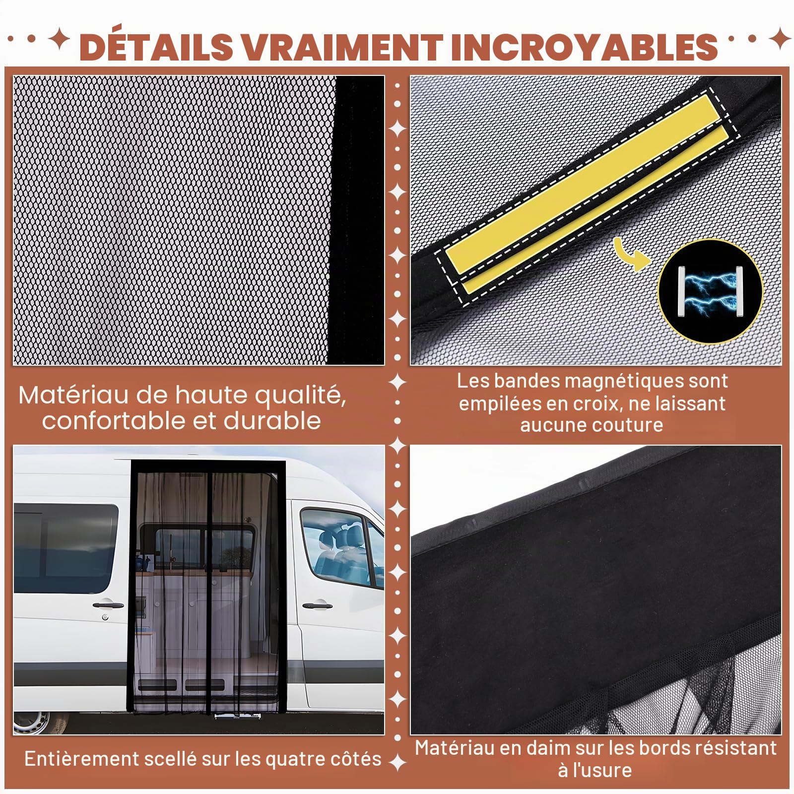 XCBYT Couvre-moustiquaire magnétique pour van, moustiquaire pour voiture, moustiquaire universelle à aimants, fermeture magnétique centrale, pour camping-cars, porte latérale/coffre, moustiquaire de