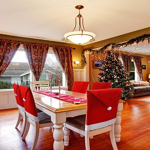 Miniatura 5 de Tatuo Juego de 4 fundas de Navidad para sillas de Navidad, sombrero rojo de Papá Noel, copo de nieve, para sillas de cocina, comedor, decoraciones