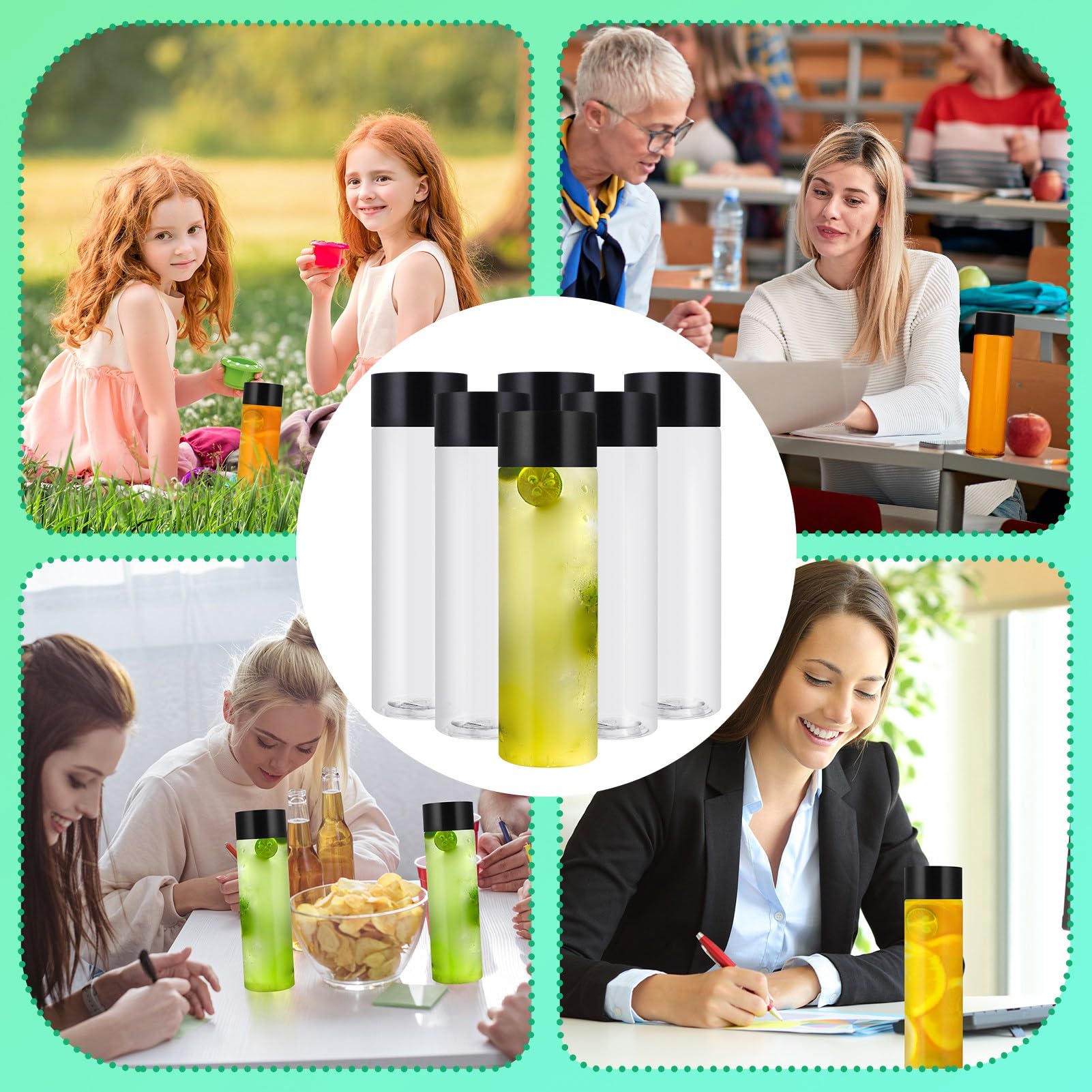 6x 400 Ml Smoothie-Flaschen Aus PET – Wiederverwendbar, Mit Deckel, Trichter, Aufkleber & Reinigungsbürste – Für Saft, Milch & Co.