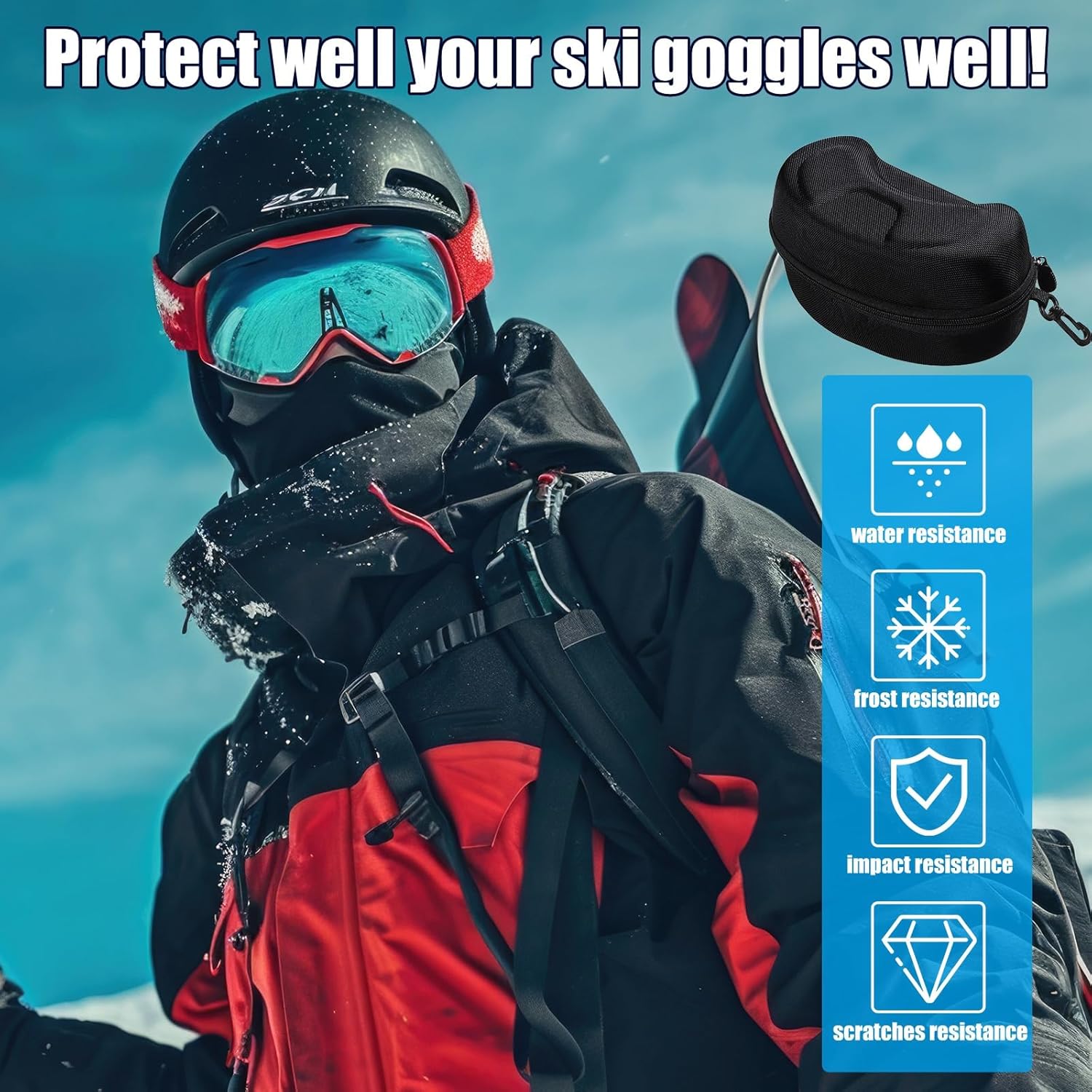 Hoteam Snow Goggles Case, Ski Goggles Case Sports Glasses Storage Holder Box Hard EVA for Snow Sport