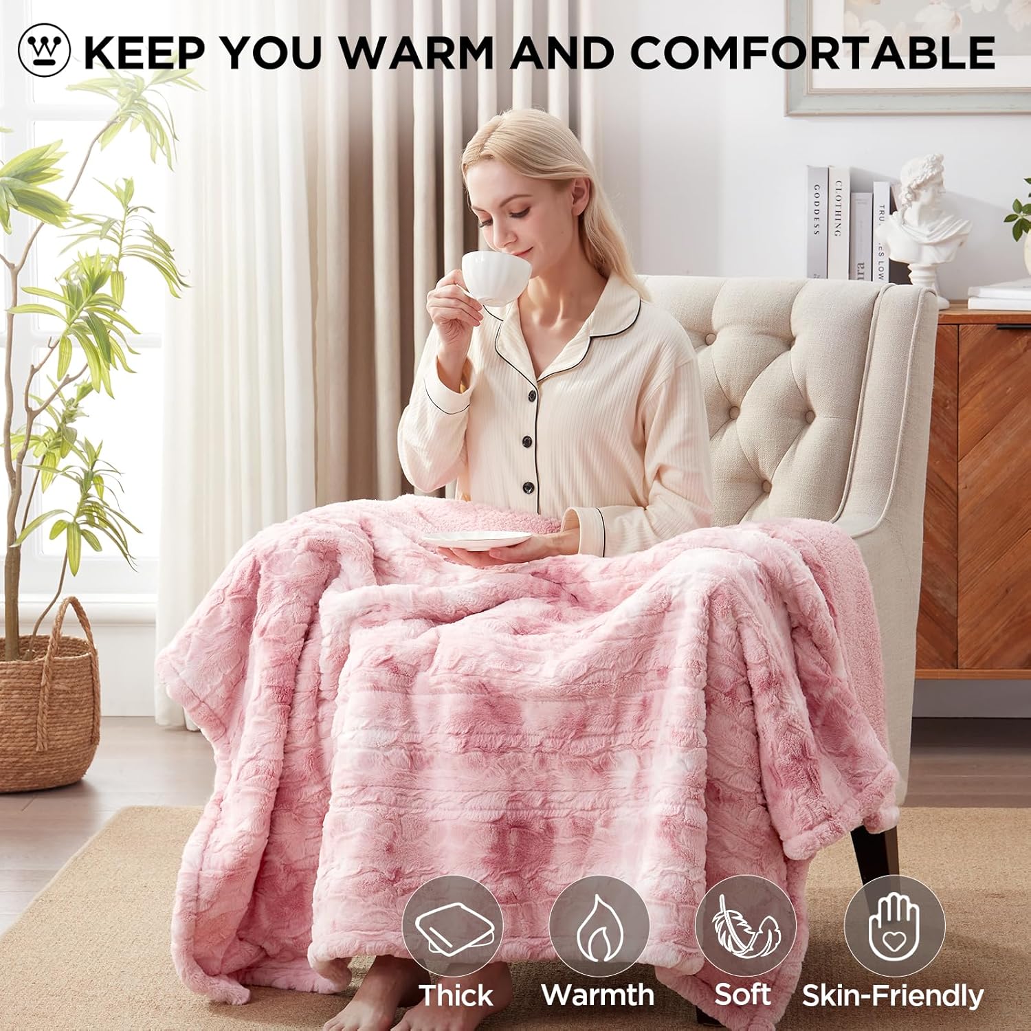 Westinghouse Electric Throw Blanket, Faux Fur Heated Blanket with 6 Heating Levels & 2-10 Hours Auto Off, Soft Cozy Sherpa Heated Blanket Washable Blanket (50" x 60" Throw Size, Pink) - Image 6